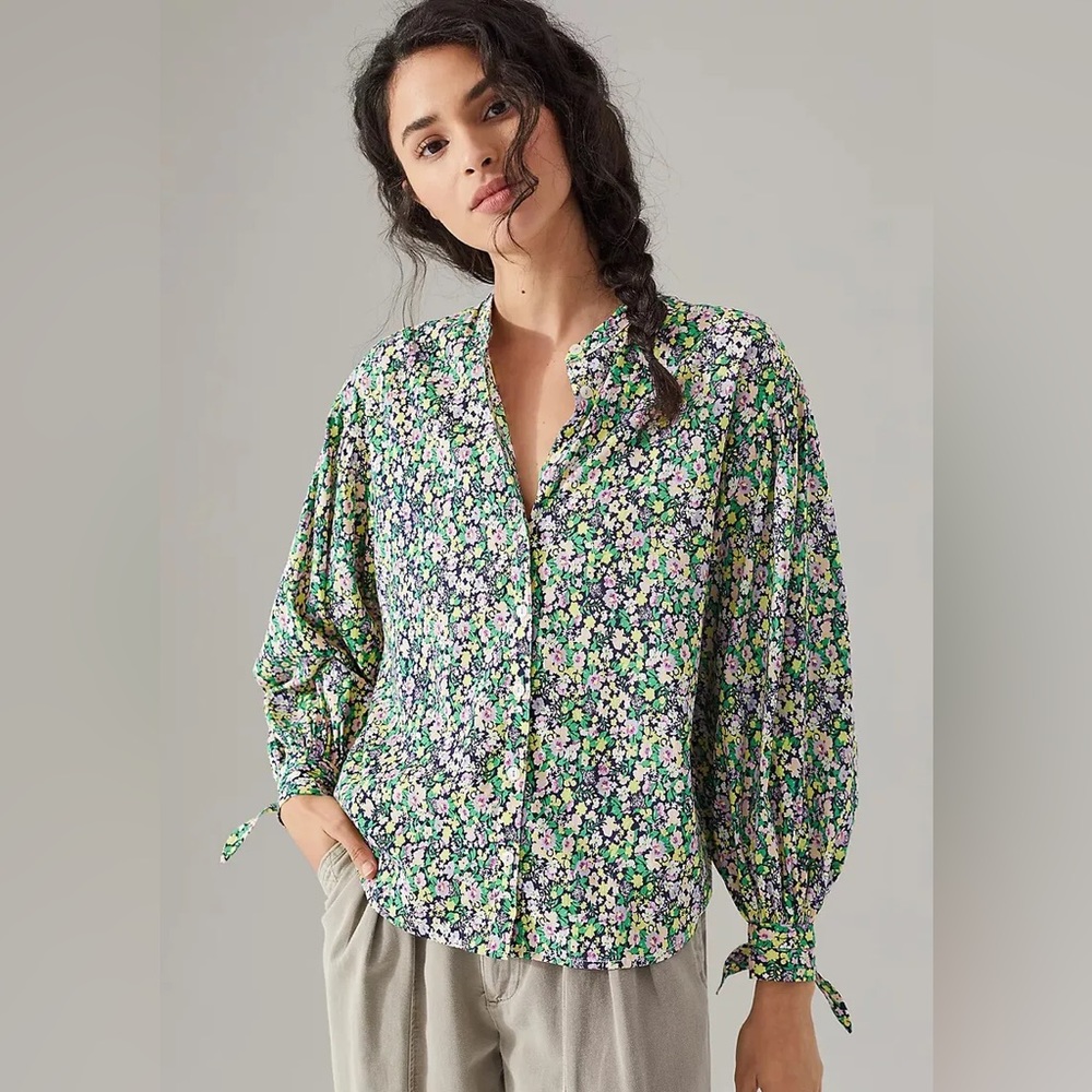 Anthropologie Maeve Ashleigh Puff-Sleeved Buttondown Floral Long Sleeve …